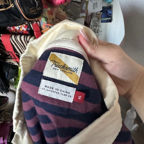 Tracksmith Navy and Burgundy Striped Longsleeve Shirt XL - Picture 5 of 5
